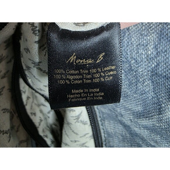 Mona B Collins Tote Bag Distressed Leather Denim Rustic Purse Handbag - Picture 7 of 14